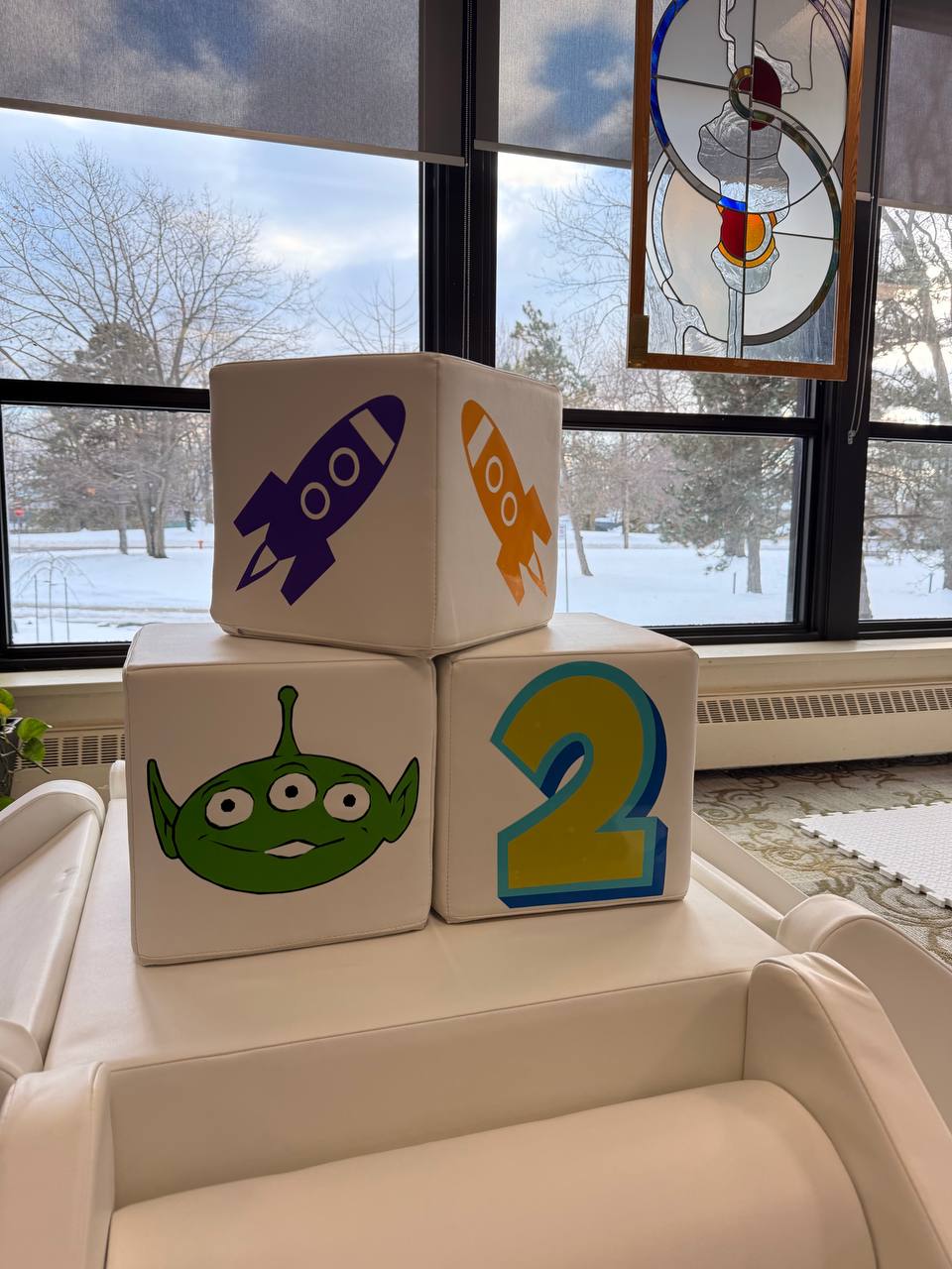 Custom vinyl designs on soft play foam blocks